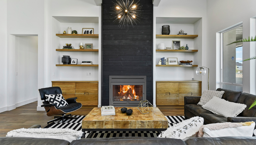 850mm Contemporary Built-in Fireplace with glass door