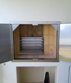 Stainless steel frame with cabinet doors