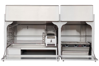 1650 mm DeLuxe Combination braai with divider in 304 stainless & Chad-o-Chef 3Burner Sizzler
