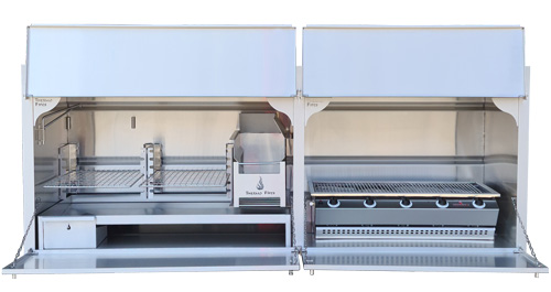 2250 mm DeLuxe combination braai in 304 stainless, with divider & Chad-o-Chef 5 Burner Sizzler