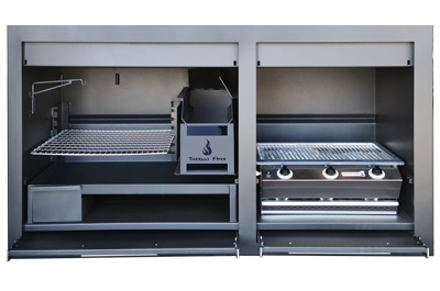 1500 mm Professional combination braai - mildsteel with divider & Chad-o-Chef 3 Burner Sizzler