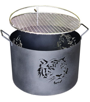 Mildsteel firepit with Tiger & grid