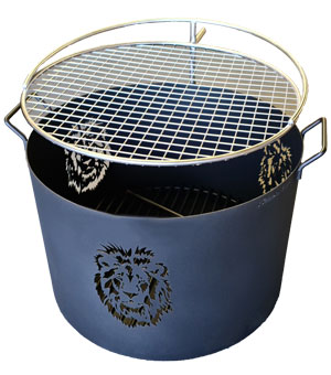 Mildsteel firepit with Lion & grid